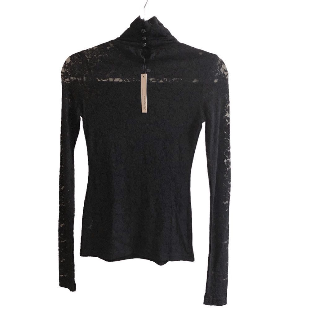 NWT Sheer Black Lace Lightweight High Neck Long Sleeve Top - Picture 4 of 8
